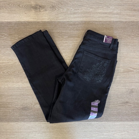 Gloria Vanderbilt Denim - Gloria Vanderbilt Amanda Rosette Jeans Womens 6 Black Straight Leg D24067RS-BKRW